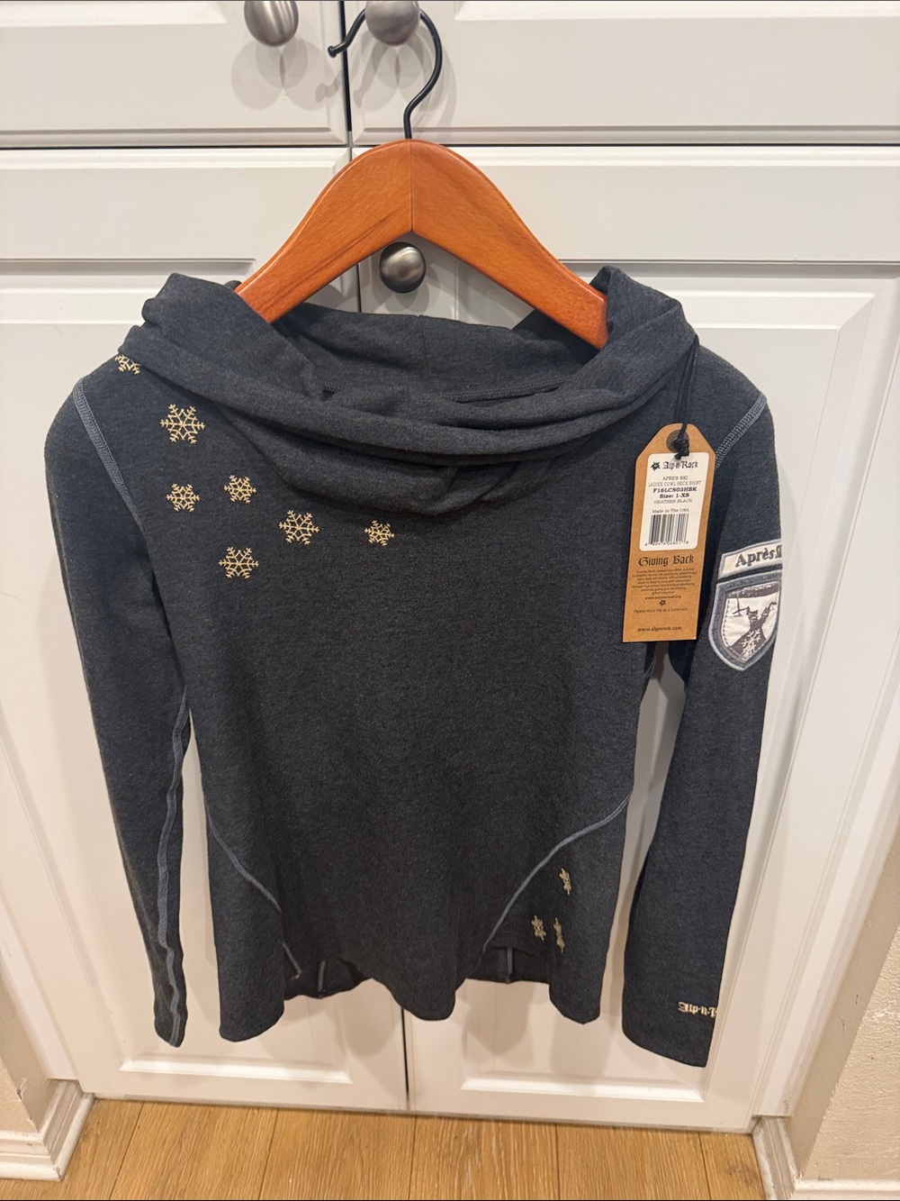 Alp N Rock Charcoal Gray Cowl Neck Sweater with Gold Snowflake Accents